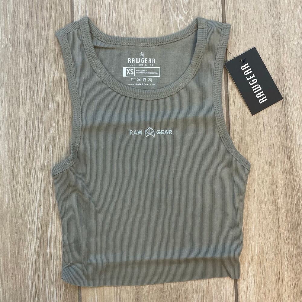 RAWGEAR Crop Tank Top Womens XS Green Ribbed Gym Workout Athletic NWT